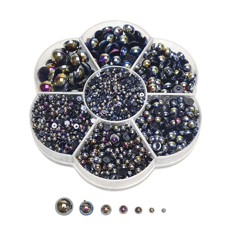 Chenkou Craft شينكو كرافت 3000 قطعة 1 صندوق لؤلؤ نصف دائري أسود مسطح مزيف خرز فضفاض جواهر (كرة نصفية سوداء) - Image 1